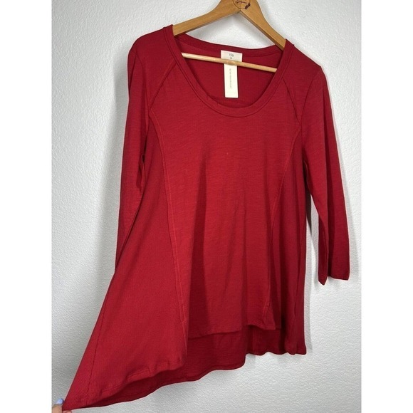 Anthropologie T.la Small S Red Long Sleeve Slub Top Ribbed Sides - Picture 3 of 5